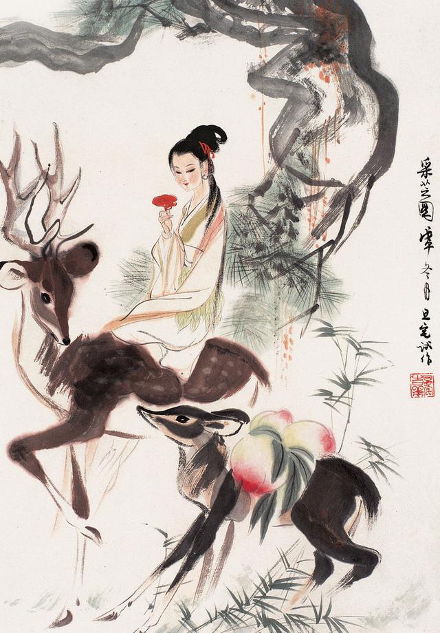 劉旦宅仕女圖，畫美人美淺墨繪