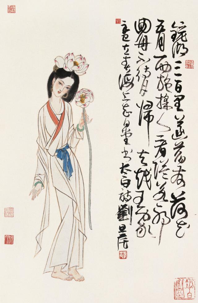 劉旦宅仕女圖，畫美人美淺墨繪