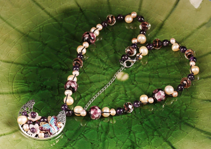 珍珠紫水晶項鏈，月牙吊墜鎖骨鏈家佳樂文學(xué)首飾