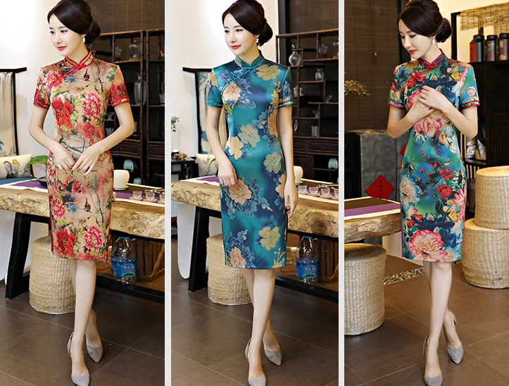 復古改良長款旗袍，真絲優(yōu)雅旗袍