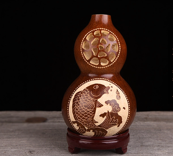 三款天然葫蘆工藝品，手工鏤空復(fù)古葫蘆花瓶