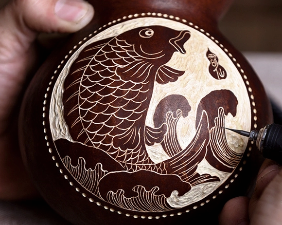 三款天然葫蘆工藝品，手工鏤空復(fù)古葫蘆花瓶