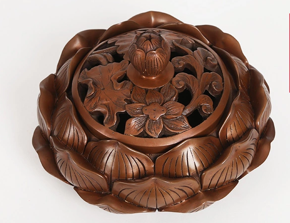 禪意蓮花香爐，仿古紫銅熏香爐