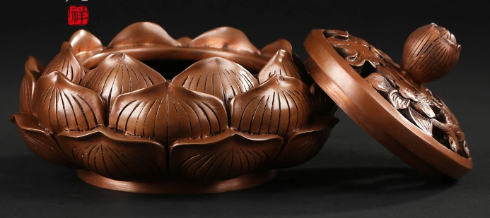 禪意蓮花香爐，仿古紫銅熏香爐