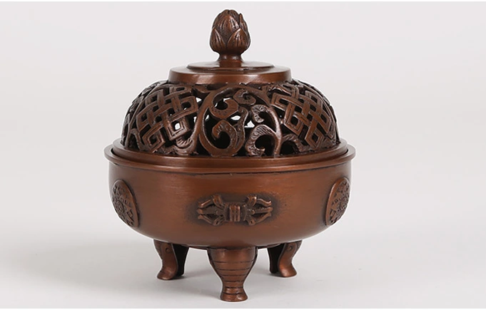 吉祥蓮花三足香爐，仿古紫銅熏香爐
