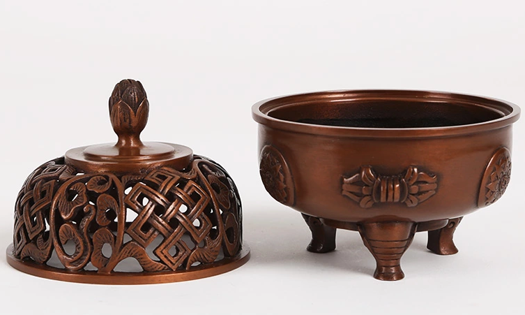 吉祥蓮花三足香爐，仿古紫銅熏香爐