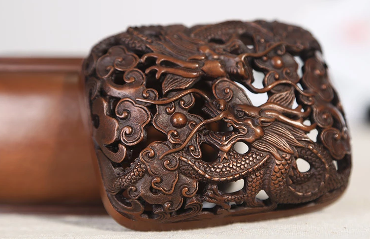 雙龍浮雕香爐，鏤空仿古紫銅熏香爐