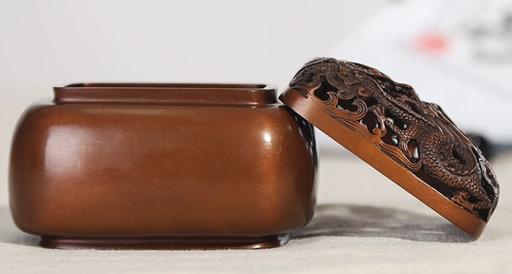 雙龍浮雕香爐，鏤空仿古紫銅熏香爐