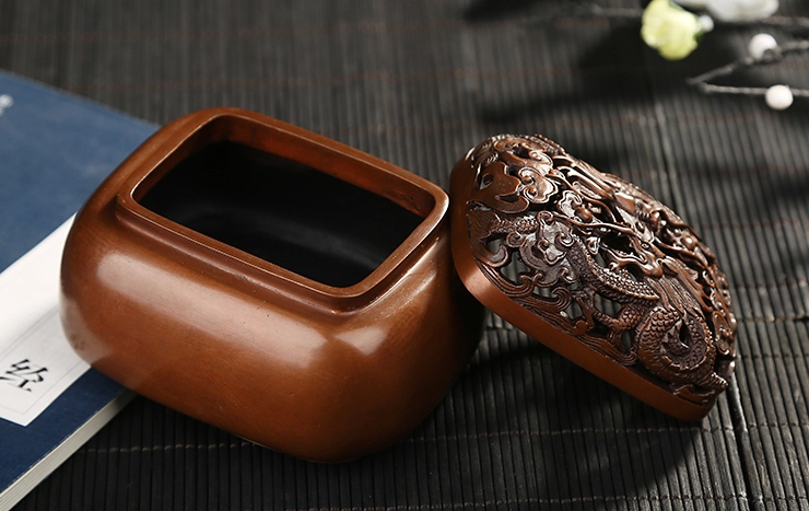 雙龍浮雕香爐，鏤空仿古紫銅熏香爐