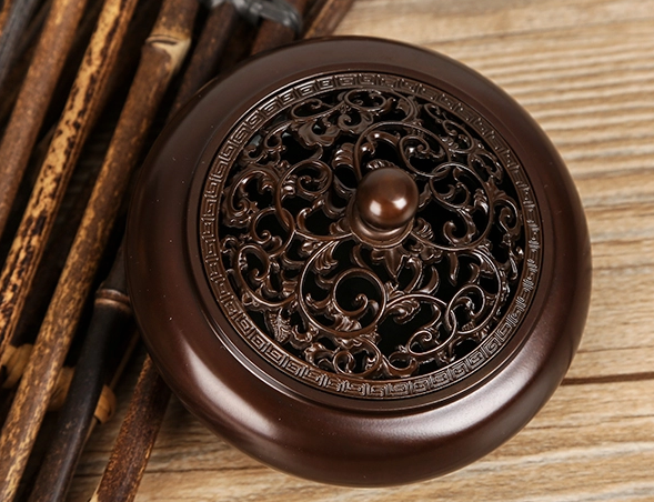 花開(kāi)富貴香爐，鏤空仿古紫銅熏香爐