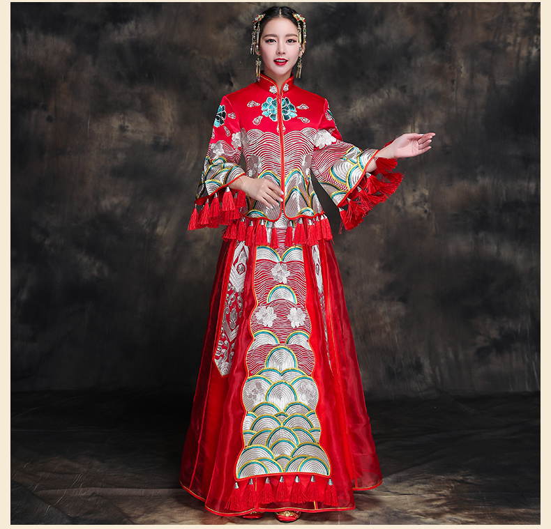 復(fù)古典雅新娘禮服，唯美中式結(jié)婚禮服