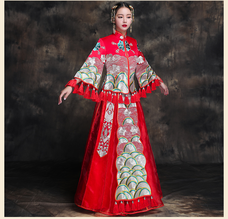 復(fù)古典雅新娘禮服，唯美中式結(jié)婚禮服