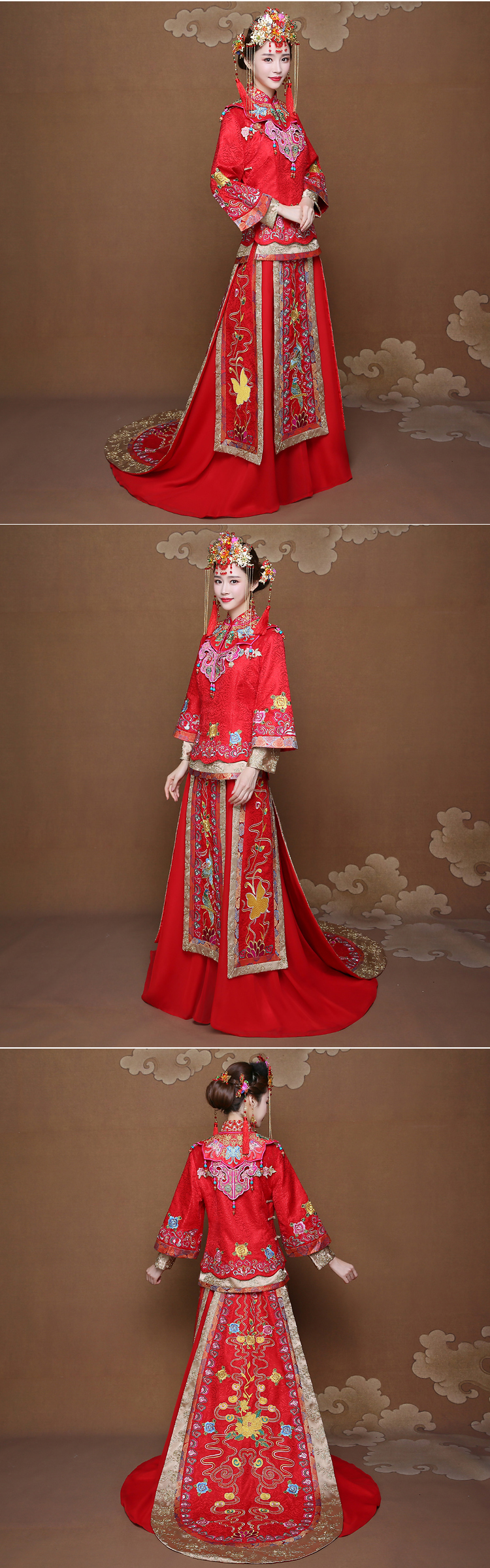 披肩拖尾秀禾服新娘禮服，時尚大氣中式禮服