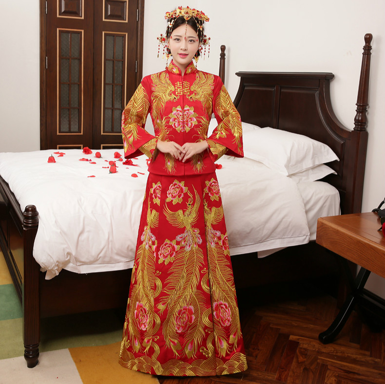 典雅復(fù)古中式禮服，復(fù)古時尚家佳樂文學(xué)新娘禮服