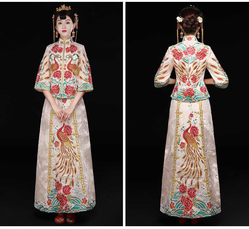 精致刺繡中式禮服，復(fù)古時尚新娘禮服