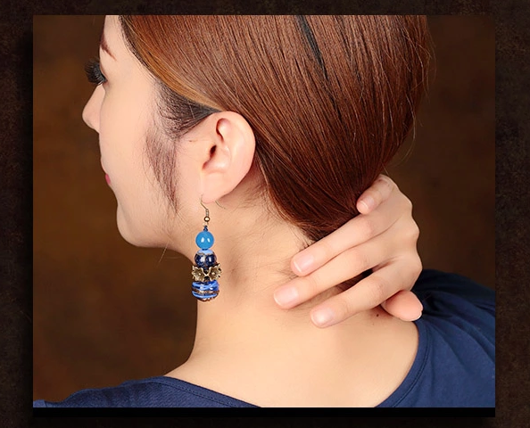 藍色琉璃瑪瑙首飾，時尚氣質(zhì)耳環(huán)