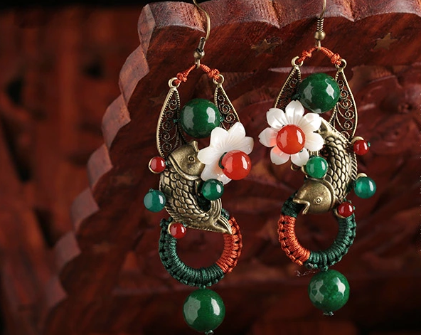 復(fù)古風(fēng)夸張耳墜，貝殼花朵魚耳環(huán)