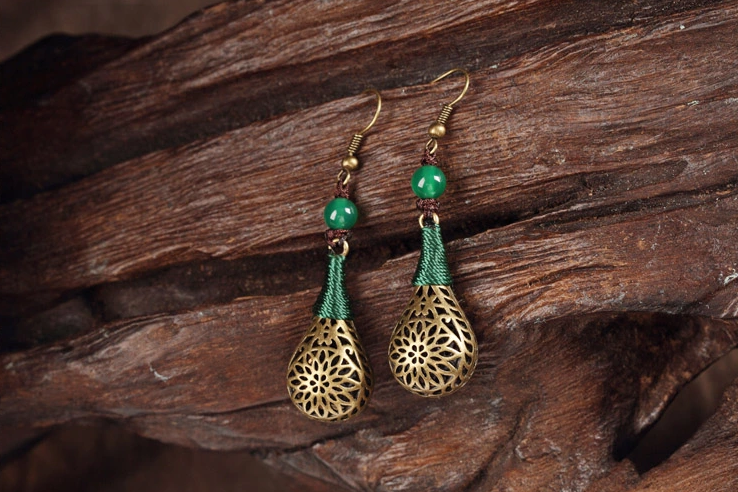 手工復(fù)古風(fēng)鏤空耳墜，古典氣質(zhì)家佳樂文學(xué)耳環(huán)