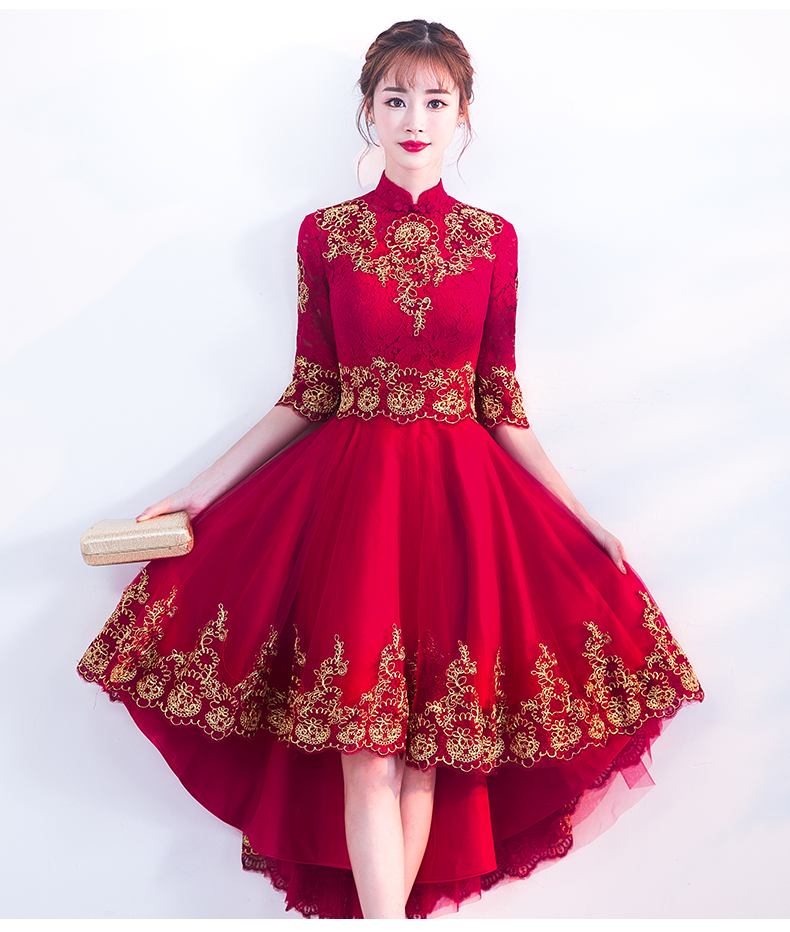 時尚傳統(tǒng)中式禮服，紅色新娘晚禮服