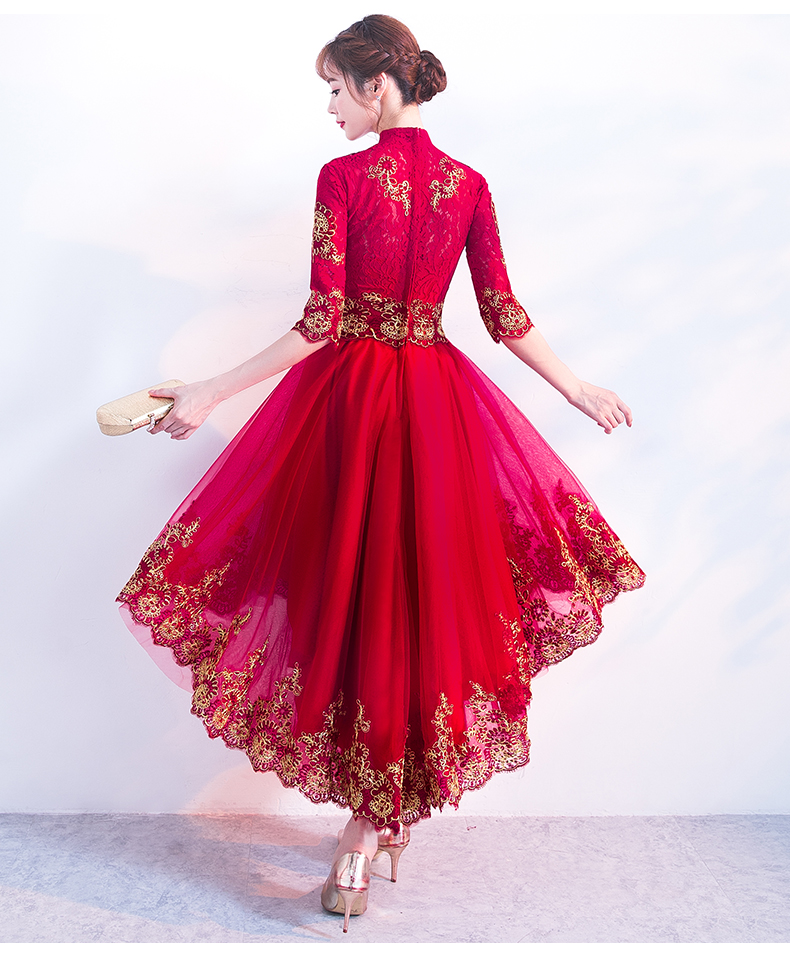 時尚傳統(tǒng)中式禮服，紅色新娘晚禮服