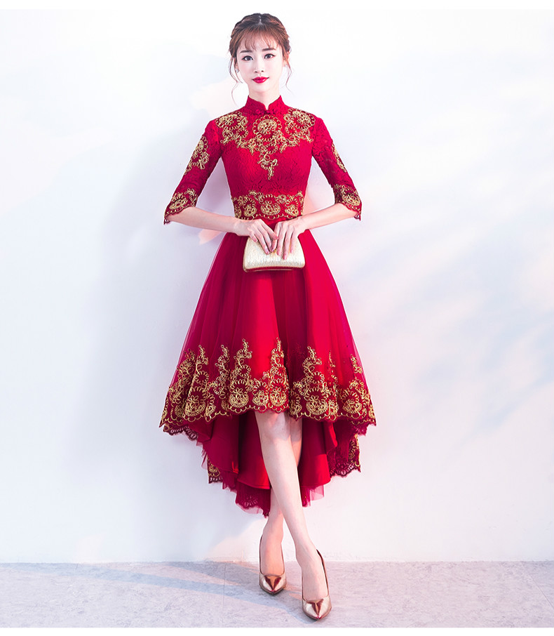 時尚傳統(tǒng)中式禮服，紅色新娘晚禮服