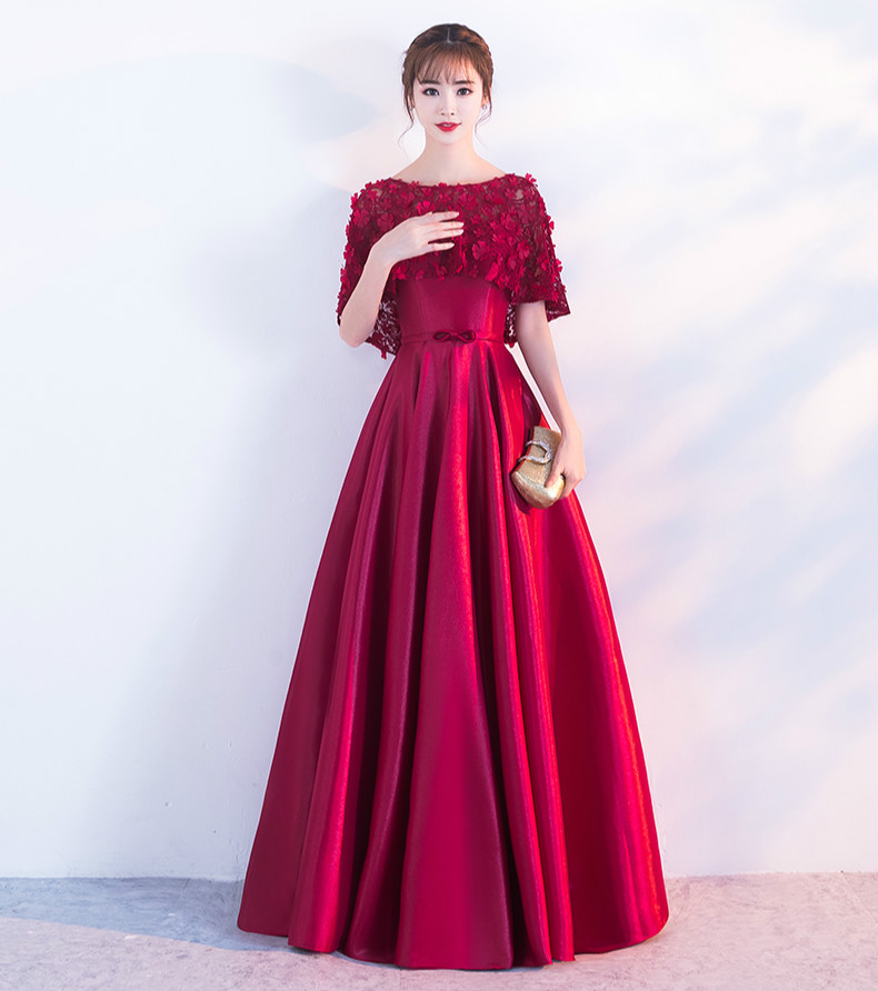 時(shí)尚家佳樂(lè)文學(xué)中式禮服，紅色蕾絲花朵晚禮服