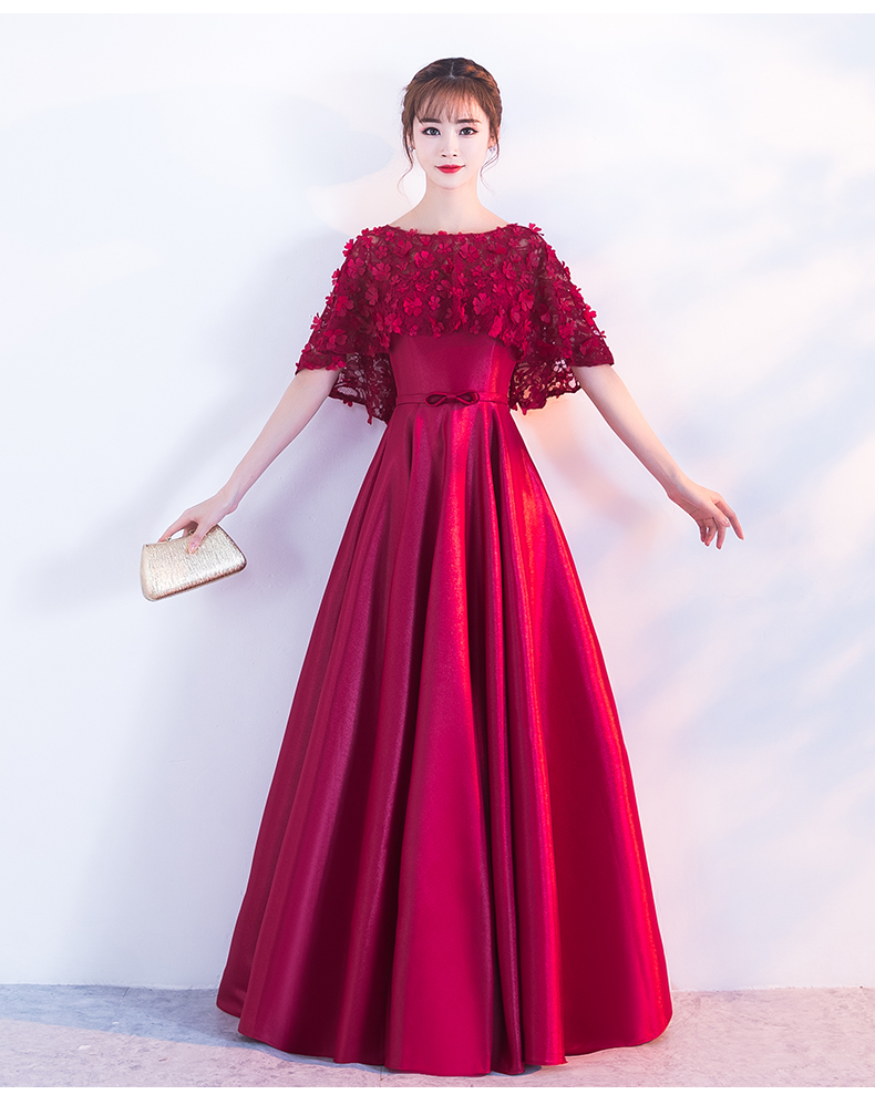 時(shí)尚家佳樂(lè)文學(xué)中式禮服，紅色蕾絲花朵晚禮服