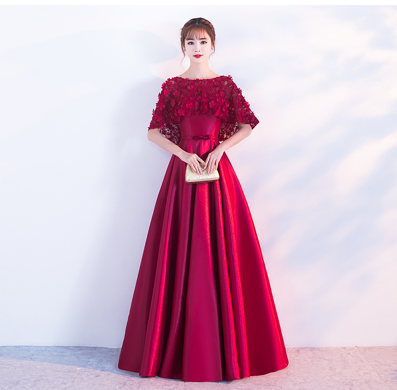 時(shí)尚家佳樂(lè)文學(xué)中式禮服，紅色蕾絲花朵晚禮服