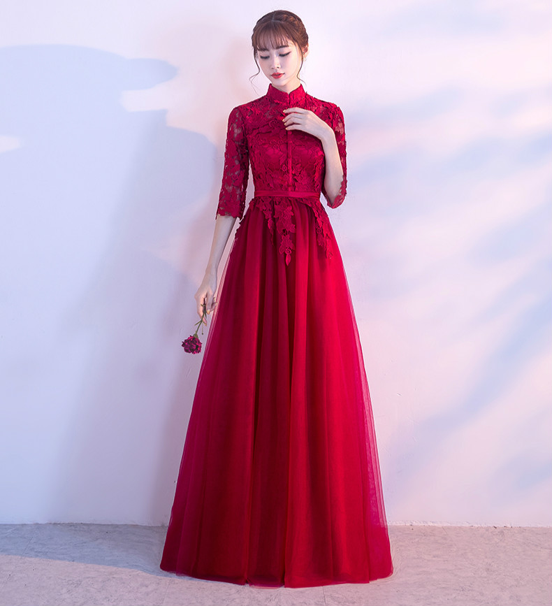 復(fù)古蕾絲中式禮服，優(yōu)雅時尚晚禮服