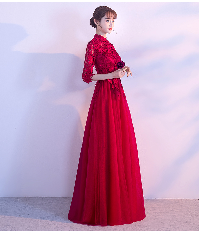 復(fù)古蕾絲中式禮服，優(yōu)雅時尚晚禮服