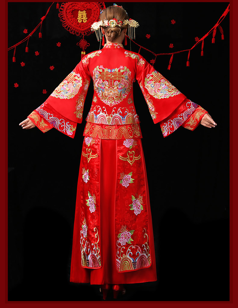 古典家佳樂文學(xué)中式禮服，紅色結(jié)婚新娘禮服
