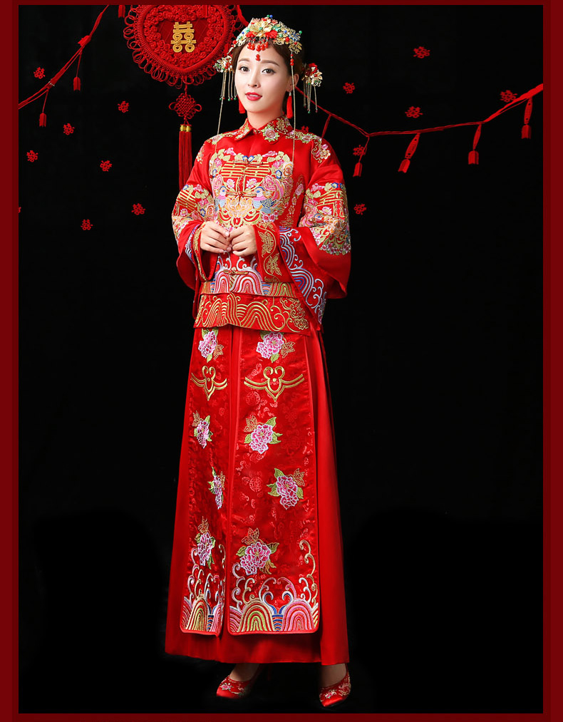 古典家佳樂文學(xué)中式禮服，紅色結(jié)婚新娘禮服