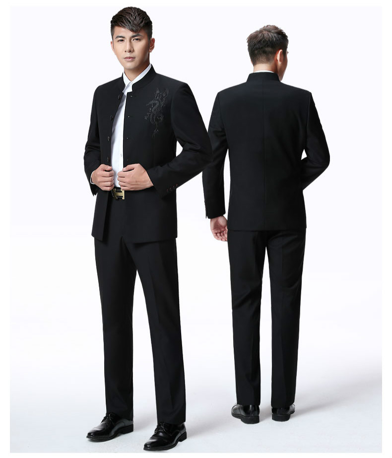 家佳樂文學(xué)外套男青年中山裝，中華立領(lǐng)龍刺繡中山