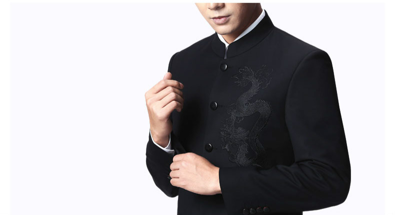 家佳樂文學(xué)外套男青年中山裝，中華立領(lǐng)龍刺繡中山