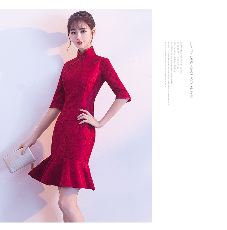 家佳樂(lè)文學(xué)復(fù)古花紋中式禮服，時(shí)尚優(yōu)雅魚(yú)尾晚禮服