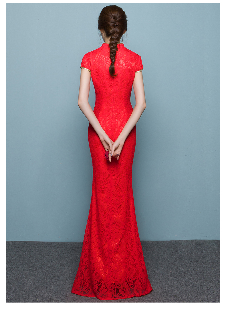 家佳樂文學(xué)魚尾中式禮服，孔雀繡花晚禮服