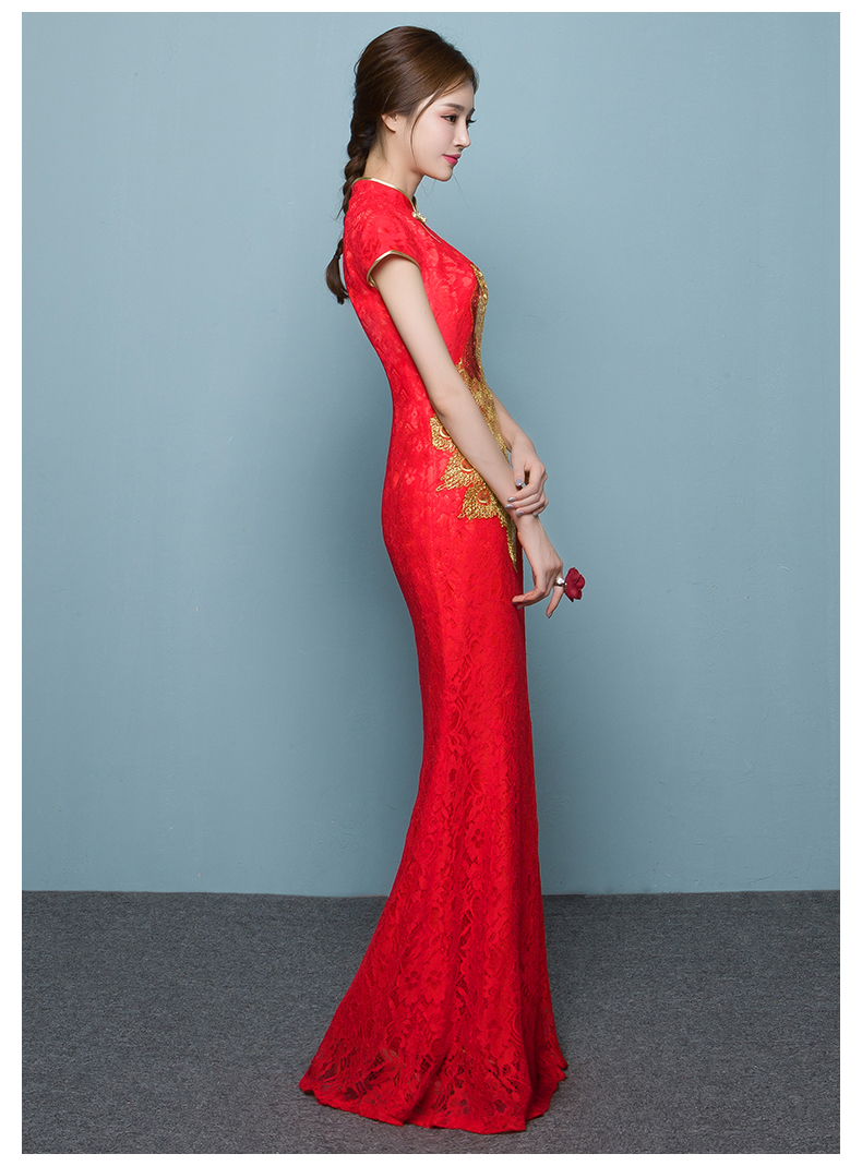 家佳樂文學(xué)魚尾中式禮服，孔雀繡花晚禮服