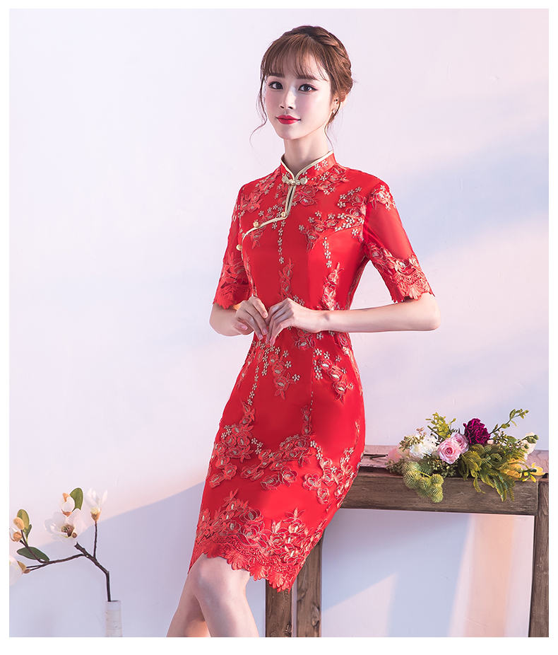 典雅復古唯美中式禮服，短款奢華中式繡花旗袍