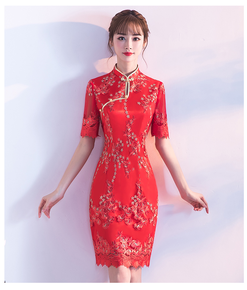 典雅復古唯美中式禮服，短款奢華中式繡花旗袍