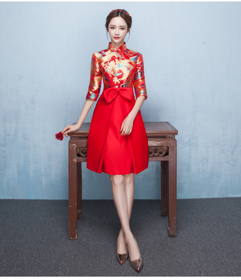 時尚典雅唯美中式禮服，短款奢華繡花禮服