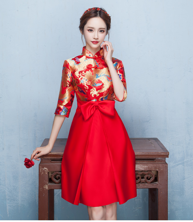 時尚典雅唯美中式禮服，短款奢華繡花禮服