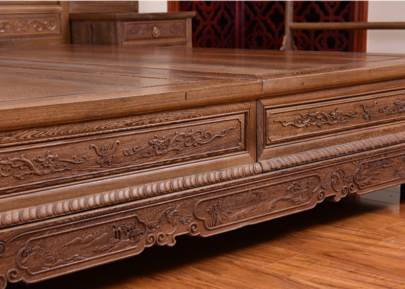 明清古典雞翅木家具，仿古實(shí)木雕花中式床