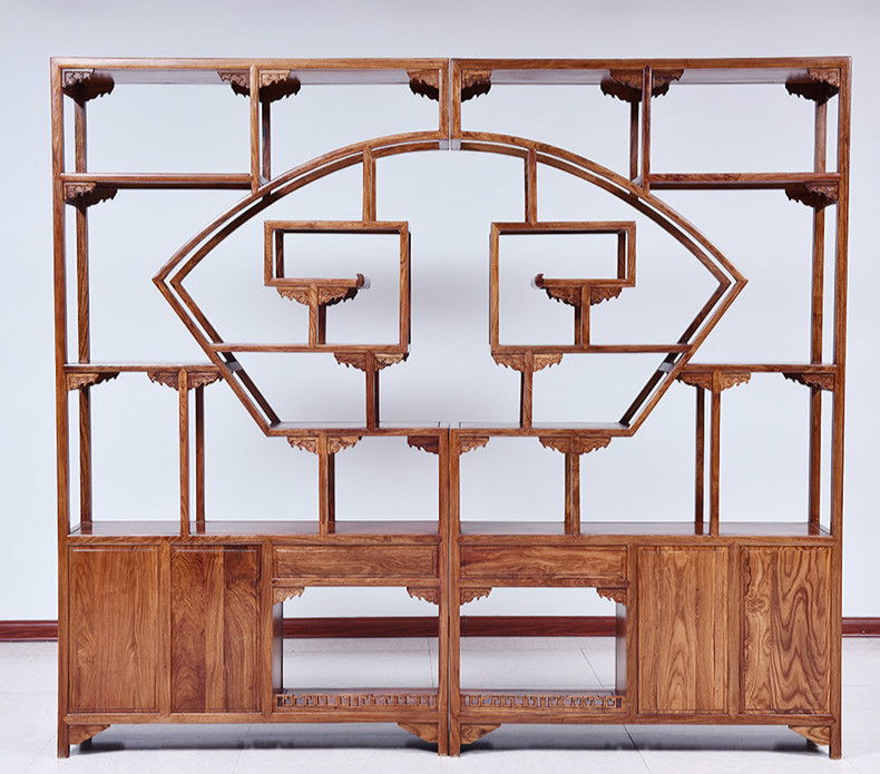 紅實(shí)木中式博古架，仿古實(shí)木雕花博古架