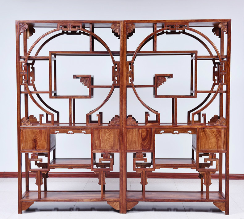 紅實木中式博古架，仿古實木雕花中式古董架