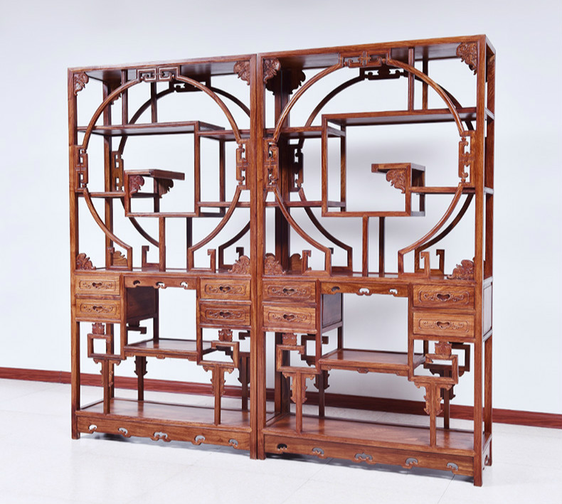 紅實木中式博古架，仿古實木雕花中式古董架