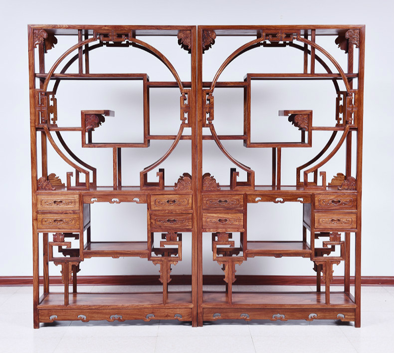 紅實木中式博古架，仿古實木雕花中式古董架
