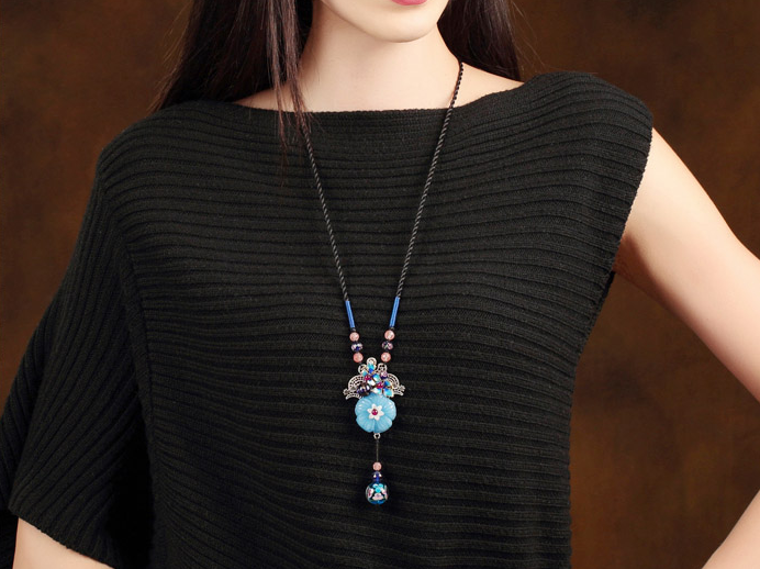 幽藍繁香家佳樂文學吊墜毛衣鏈復古項鏈