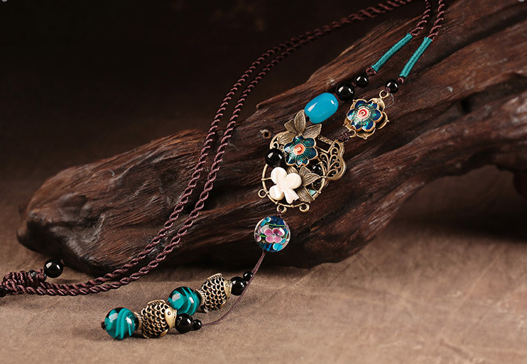 疏影怡芳家佳樂文學(xué)毛衣鏈復(fù)古藍色項鏈