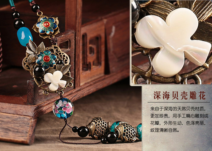 疏影怡芳家佳樂文學(xué)毛衣鏈復(fù)古藍色項鏈