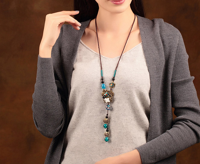 疏影怡芳家佳樂文學(xué)毛衣鏈復(fù)古藍色項鏈